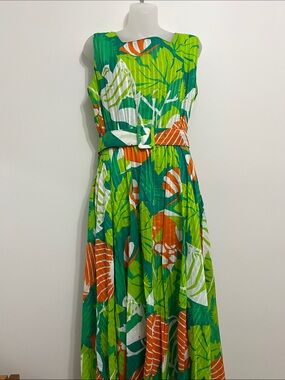 Tropical Green Orange White Maxi Dress